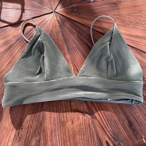 Sage green triangular ribbed bikini top
